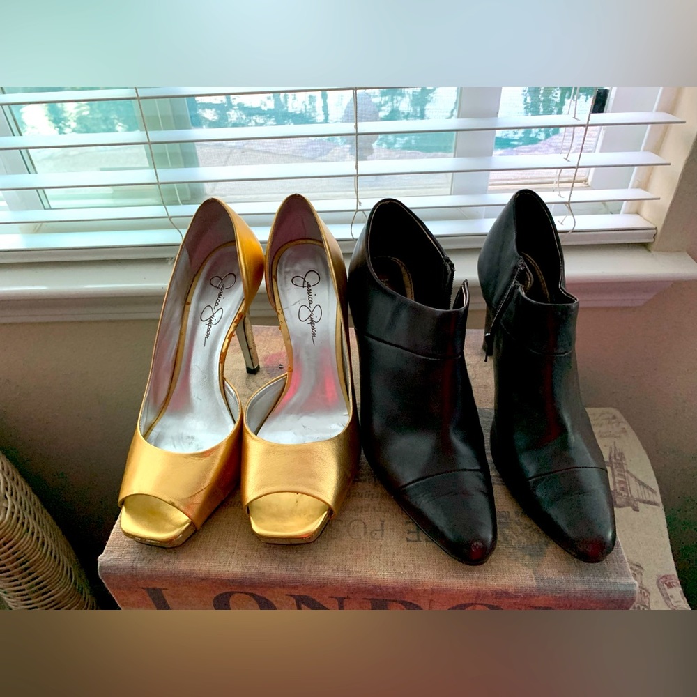 Jessica Simpson Golden Heels & Kristin Davis High Heel Booties Size 8.5